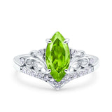 Marquise Art Deco Wedding Engagement Bridal Ring Round Simulated Cubic Zirconia 925 Sterling Silver