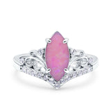 Marquise Art Deco Wedding Engagement Bridal Ring Round Simulated Cubic Zirconia 925 Sterling Silver
