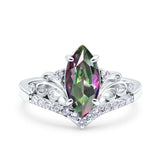 Marquise Art Deco Wedding Engagement Bridal Ring Round Simulated Cubic Zirconia 925 Sterling Silver