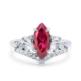 Marquise Art Deco Wedding Engagement Bridal Ring Round Simulated Cubic Zirconia 925 Sterling Silver