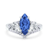Marquise Art Deco Wedding Engagement Bridal Ring Round Simulated Cubic Zirconia 925 Sterling Silver