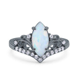 Marquise Art Deco Wedding Engagement Bridal Ring Round Simulated Cubic Zirconia 925 Sterling Silver