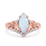 Marquise Art Deco Wedding Engagement Bridal Ring Round Simulated Cubic Zirconia 925 Sterling Silver