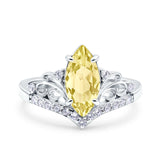 Marquise Art Deco Wedding Engagement Bridal Ring Round Simulated Cubic Zirconia 925 Sterling Silver