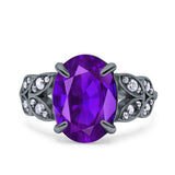 Art Deco Oval Wedding Engagement Ring Round Simulated Cubic Zirconia 925 Sterling Silver