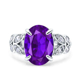 Art Deco Oval Wedding Engagement Ring Round Simulated Cubic Zirconia 925 Sterling Silver