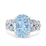 Art Deco Oval Wedding Engagement Ring Round Simulated Cubic Zirconia 925 Sterling Silver