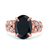 Art Deco Oval Wedding Engagement Ring Round Simulated Cubic Zirconia 925 Sterling Silver