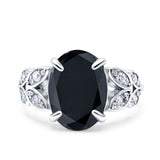 Art Deco Oval Wedding Engagement Ring Round Simulated Cubic Zirconia 925 Sterling Silver