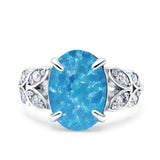 Art Deco Oval Wedding Engagement Ring Round Simulated Cubic Zirconia 925 Sterling Silver