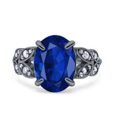 Art Deco Oval Wedding Engagement Ring Round Simulated Cubic Zirconia 925 Sterling Silver