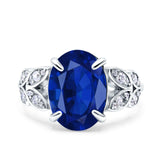 Art Deco Oval Wedding Engagement Ring Round Simulated Cubic Zirconia 925 Sterling Silver