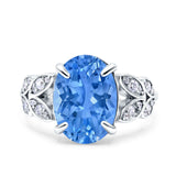 Art Deco Oval Wedding Engagement Ring Round Simulated Cubic Zirconia 925 Sterling Silver