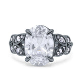 Art Deco Oval Wedding Engagement Ring Round Simulated Cubic Zirconia 925 Sterling Silver