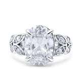 Art Deco Oval Wedding Engagement Ring Round Simulated Cubic Zirconia 925 Sterling Silver