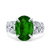 Art Deco Oval Wedding Engagement Ring Round Simulated Cubic Zirconia 925 Sterling Silver