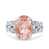 Art Deco Oval Wedding Engagement Ring Round Simulated Cubic Zirconia 925 Sterling Silver