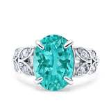 Art Deco Oval Wedding Engagement Ring Round Simulated Cubic Zirconia 925 Sterling Silver