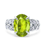 Art Deco Oval Wedding Engagement Ring Round Simulated Cubic Zirconia 925 Sterling Silver