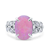 Art Deco Oval Wedding Engagement Ring Round Simulated Cubic Zirconia 925 Sterling Silver