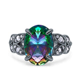 Art Deco Oval Wedding Engagement Ring Round Simulated Cubic Zirconia 925 Sterling Silver