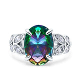 Art Deco Oval Wedding Engagement Ring Round Simulated Cubic Zirconia 925 Sterling Silver