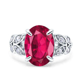 Art Deco Oval Wedding Engagement Ring Round Simulated Cubic Zirconia 925 Sterling Silver