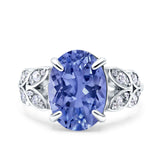 Art Deco Oval Wedding Engagement Ring Round Simulated Cubic Zirconia 925 Sterling Silver