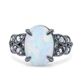 Art Deco Oval Wedding Engagement Ring Round Simulated Cubic Zirconia 925 Sterling Silver