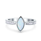 Marquise Art Deco Wedding Engagement Ring Lab Created White Opal Round Simulated Cubic Zirconia 925 Sterling Silver