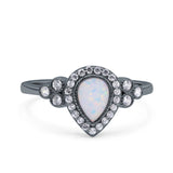 Halo Pear Wedding Engagement Ring Lab Created White Opal Round Simulated Cubic Zirconia 925 Sterling Silver