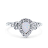 Halo Pear Wedding Engagement Ring Lab Created White Opal Round Simulated Cubic Zirconia 925 Sterling Silver