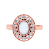 Halo Art Deco Wedding Engagement Ring Lab Created White Opal Round Simulated Cubic Zirconia 925 Sterling Silver