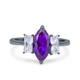 Marquise Art Deco Emerald Cut Wedding Bridal Ring Simulated Cubic Zirconia 925 Sterling Silver