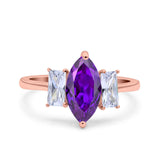 Marquise Art Deco Emerald Cut Wedding Bridal Ring Simulated Cubic Zirconia 925 Sterling Silver