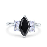 Marquise Art Deco Emerald Cut Wedding Bridal Ring Simulated Cubic Zirconia 925 Sterling Silver