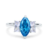 Marquise Art Deco Emerald Cut Wedding Bridal Ring Simulated Cubic Zirconia 925 Sterling Silver