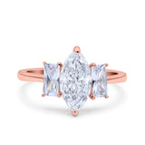 Marquise Art Deco Emerald Cut Wedding Bridal Ring Simulated Cubic Zirconia 925 Sterling Silver
