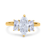 Marquise Art Deco Emerald Cut Wedding Bridal Ring Simulated Cubic Zirconia 925 Sterling Silver