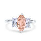 Marquise Art Deco Emerald Cut Wedding Bridal Ring Simulated Cubic Zirconia 925 Sterling Silver