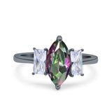 Marquise Art Deco Emerald Cut Wedding Bridal Ring Simulated Cubic Zirconia 925 Sterling Silver