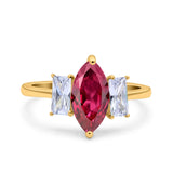 Marquise Art Deco Emerald Cut Wedding Bridal Ring Simulated Cubic Zirconia 925 Sterling Silver