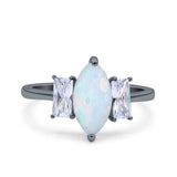 Marquise Art Deco Emerald Cut Wedding Bridal Ring Simulated Cubic Zirconia 925 Sterling Silver