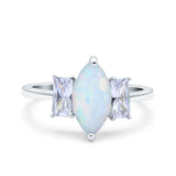Marquise Art Deco Emerald Cut Wedding Bridal Ring Simulated Cubic Zirconia 925 Sterling Silver