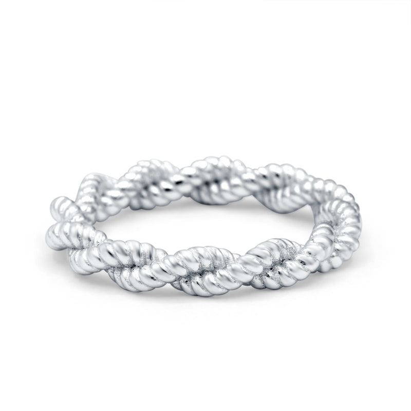 Rope Braided Band Solid 925 Sterling Silver (4mm) Unisex Men Women Wedding Band