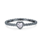 Heart Band Engagement Wedding Ring Round Simulated Cubic Zirconia 925 Sterling Silver