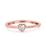 Heart Band Engagement Wedding Ring Round Simulated Cubic Zirconia 925 Sterling Silver