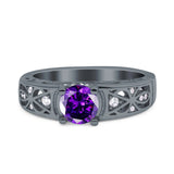 Art Deco Wedding Bridal Engagement Ring Band Round Simulated Cubic Zirconia 925 Sterling Silver
