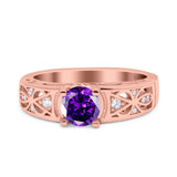 Art Deco Wedding Bridal Engagement Ring Band Round Simulated Cubic Zirconia 925 Sterling Silver