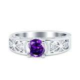 Art Deco Wedding Bridal Engagement Ring Band Round Simulated Cubic Zirconia 925 Sterling Silver